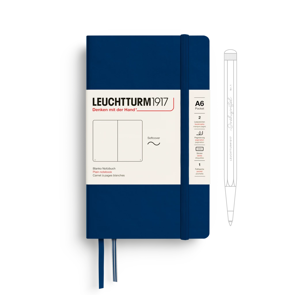 Notizbuch Pocket (A6), Softcover, 123 nummerierte Seiten, Marine, Blanko