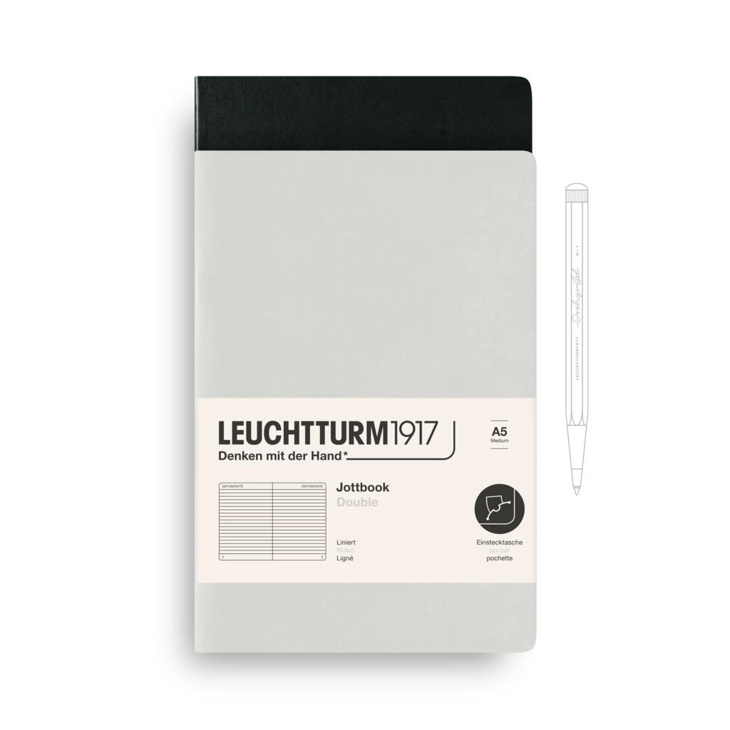 Jottbook (A5), 59 nummerierte Seiten, Liniert, Light Grey und Schwarz, im Doppelpack