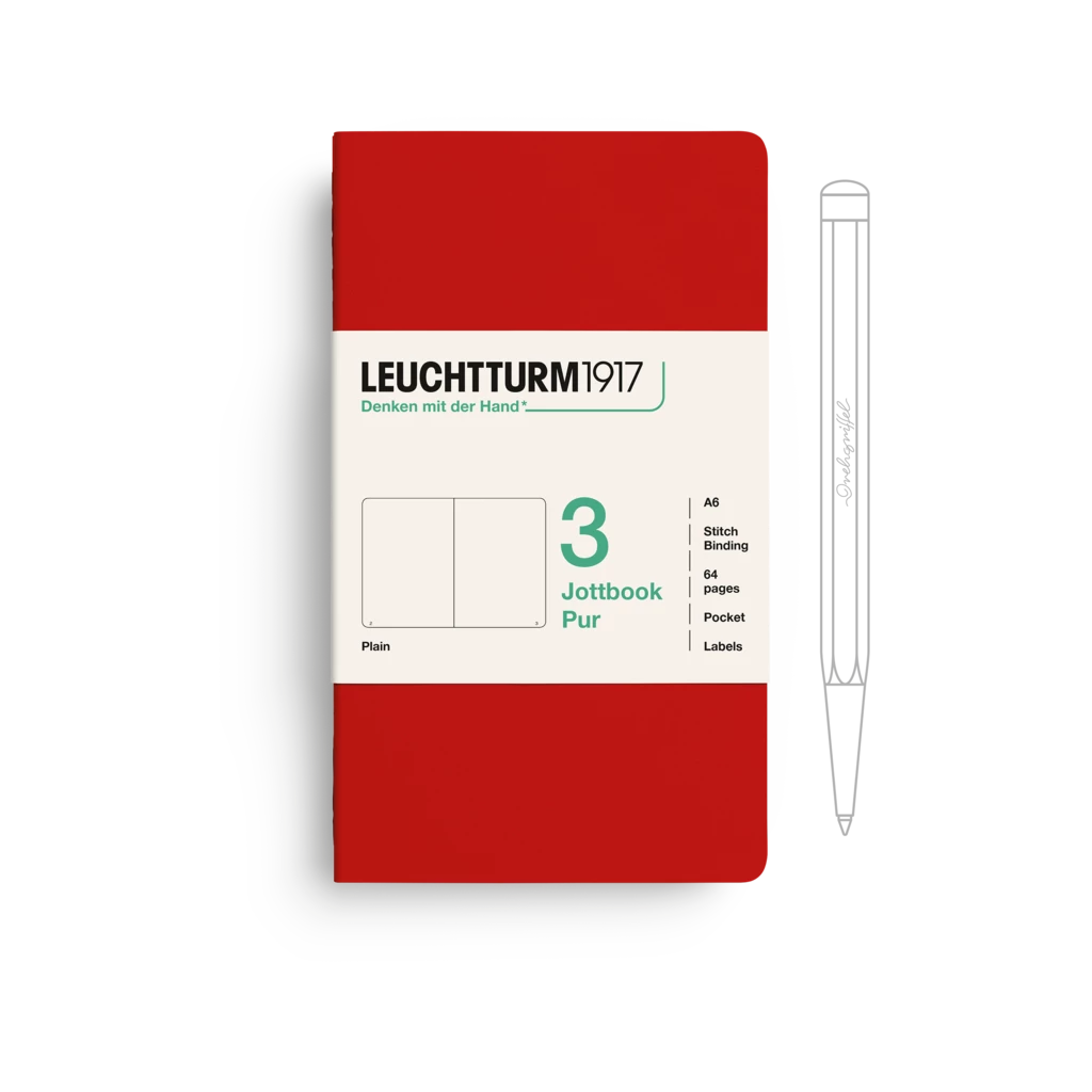 Jottbook pur (A6), 64 nummerierte Seiten, Blanko, Cherry, im Dreierpack Jottbook pur (A6), 64 nummerierte Seiten, Blanko, Cherry, im Dreierpack