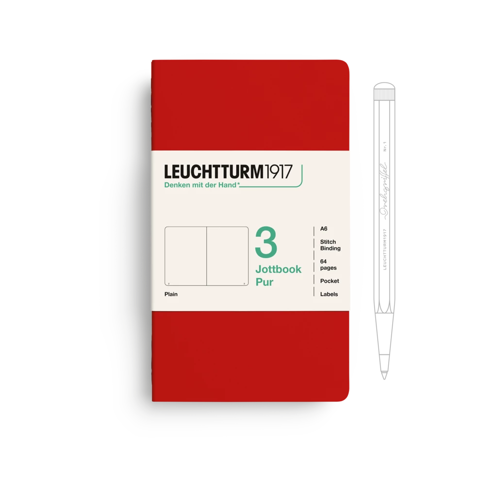 Jottbook pur (A6), 64 nummerierte Seiten, Blanko, Cherry, im Dreierpack Jottbook pur (A6), 64 nummerierte Seiten, Blanko, Cherry, im Dreierpack
