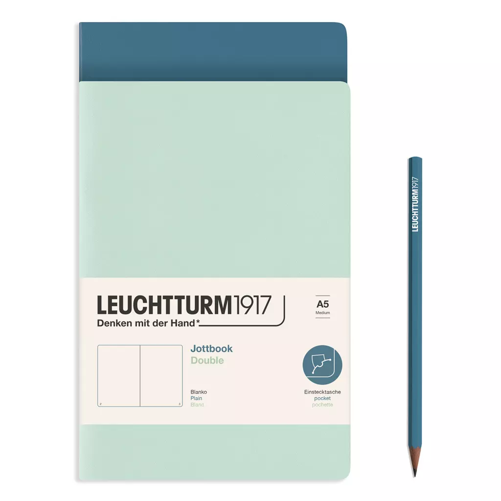Jottbook (A5), 59 nummerierte Seiten, Blanko, Mint Green und Stone Blue, im Doppelpack