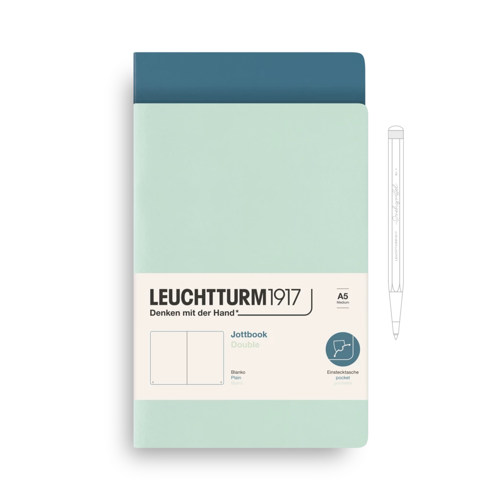 Jottbook (A5), 59 nummerierte Seiten, Blanko, Mint Green und Stone Blue, im Doppelpack Jottbook (A5), 59 nummerierte Seiten, Blanko, Mint Green und Stone Blue, im Doppelpack