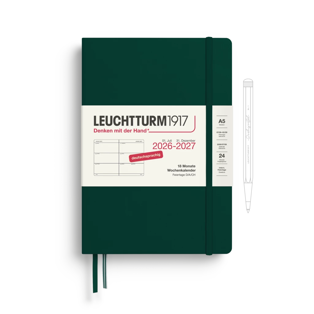 Wochenkalender Medium (A5) 2027, 18 Monate, Forest Green, Deutsch