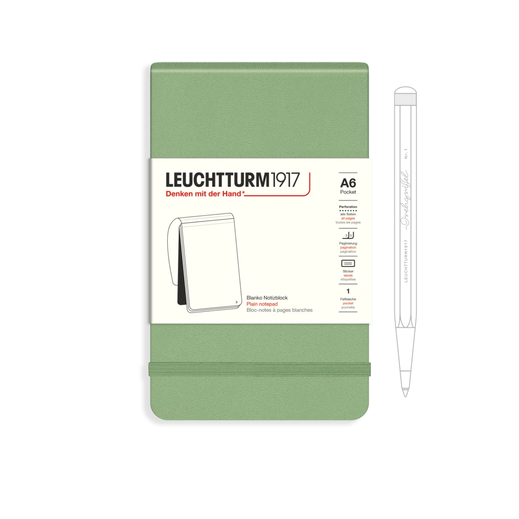 Notizblock Pocket (A6), Hardcover, 184 nummerierte Seiten, Salbei, Blanko Notizblock Pocket (A6), Hardcover, 184 nummerierte Seiten, Salbei, Blanko