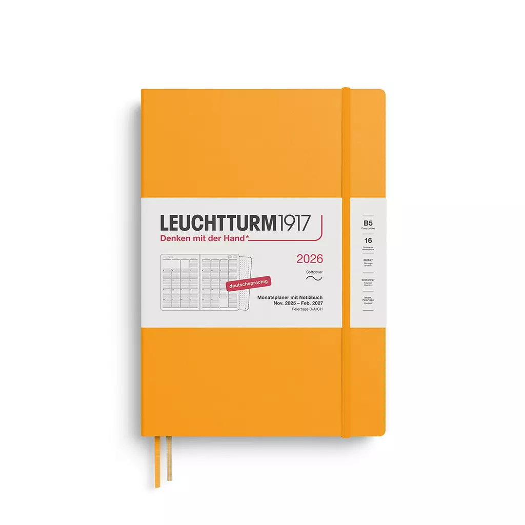Monatsplaner & Notizbuch Composition (B5) 2026, 16 Monate, Softcover, Rising Sun, Deutsch