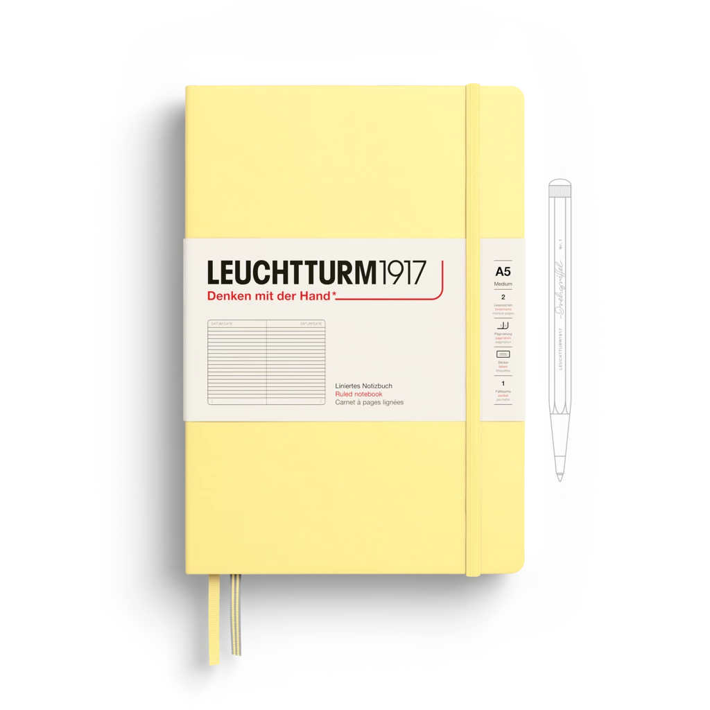 Notizbuch Medium (A5), Hardcover, 251 nummerierte Seiten, Vanilla, liniert