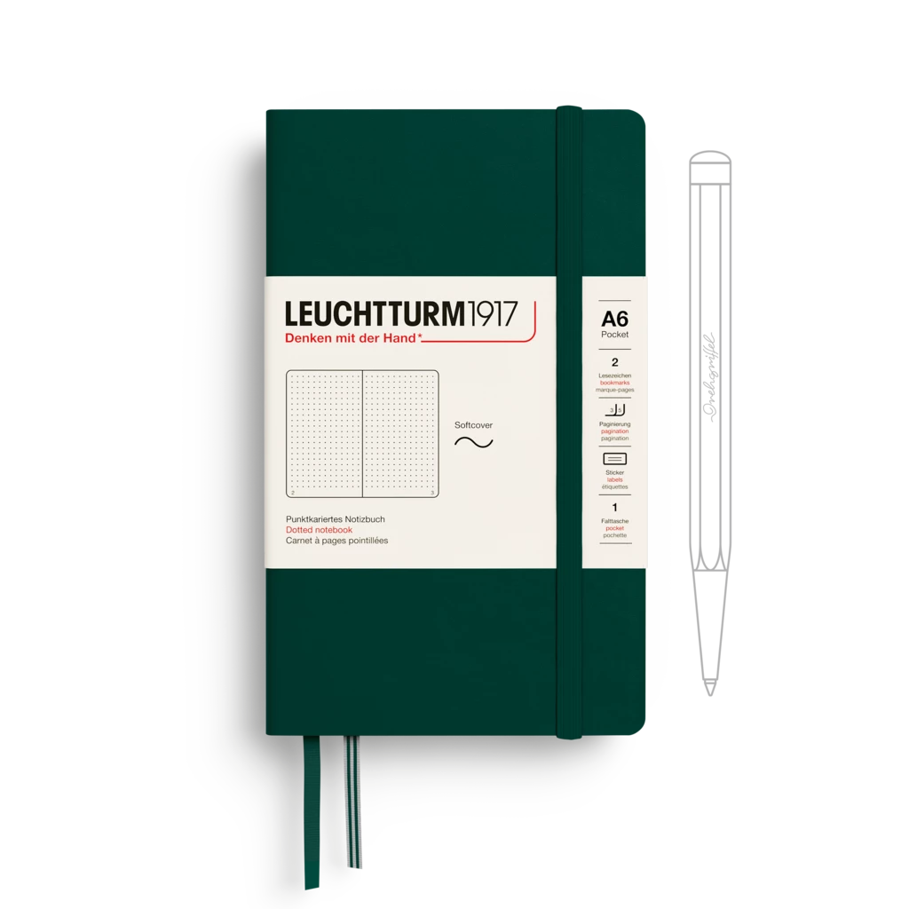 Notebook Pocket (A6), Softcover, 123 numbered pages, Forest Green, dotted Notebook Pocket (A6), Softcover, 123 numbered pages, Forest Green, dotted