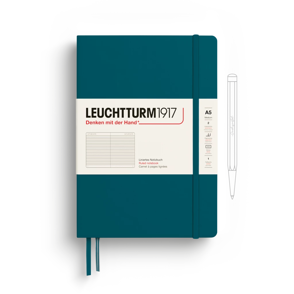 Notebook Medium (A5), Hardcover, 251 numbered pages, Pacific Green, ruled Notebook Medium (A5), Hardcover, 251 numbered pages, Pacific Green, ruled