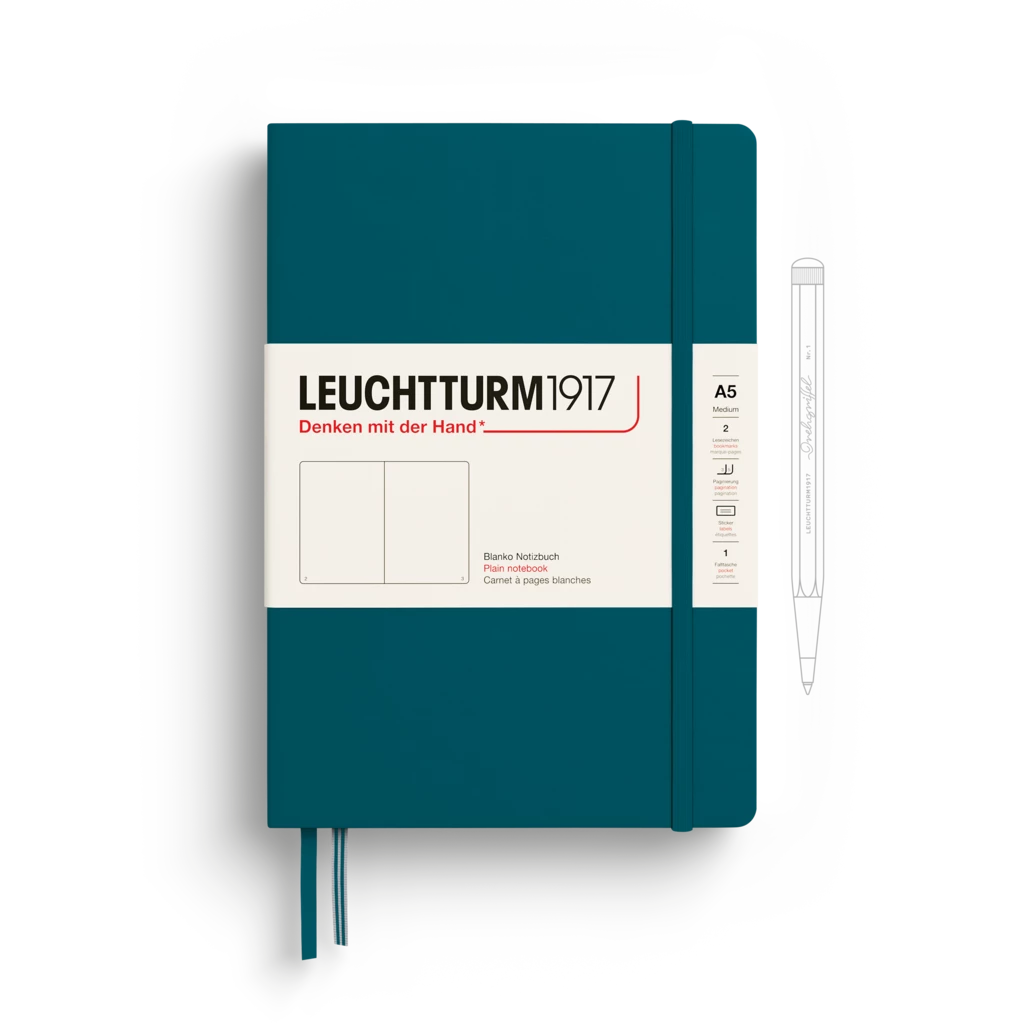 Notizbuch Medium (A5), Hardcover, 251 nummerierte Seiten, Pacific Green, Blanko Notizbuch Medium (A5), Hardcover, 251 nummerierte Seiten, Pacific Green, Blanko