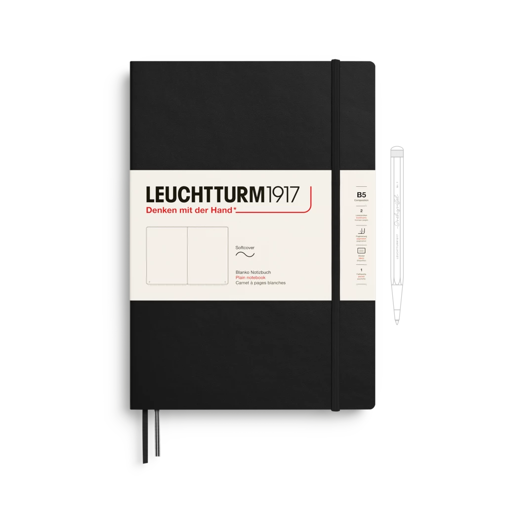 Notizbuch Composition (B5), Softcover, 123 nummerierte Seiten, Schwarz, Blanko Notizbuch Composition (B5), Softcover, 123 nummerierte Seiten, Schwarz, Blanko