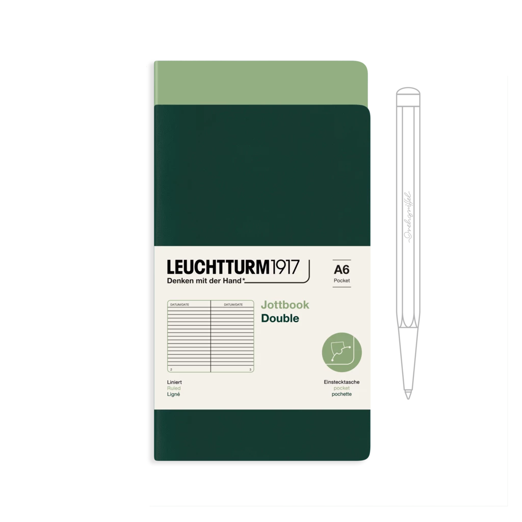 Jottbook (A6), 59 numbered pages, ruled, Sage and Forest Green, Pack of 2 Jottbook (A6), 59 numbered pages, ruled, Sage and Forest Green, Pack of 2