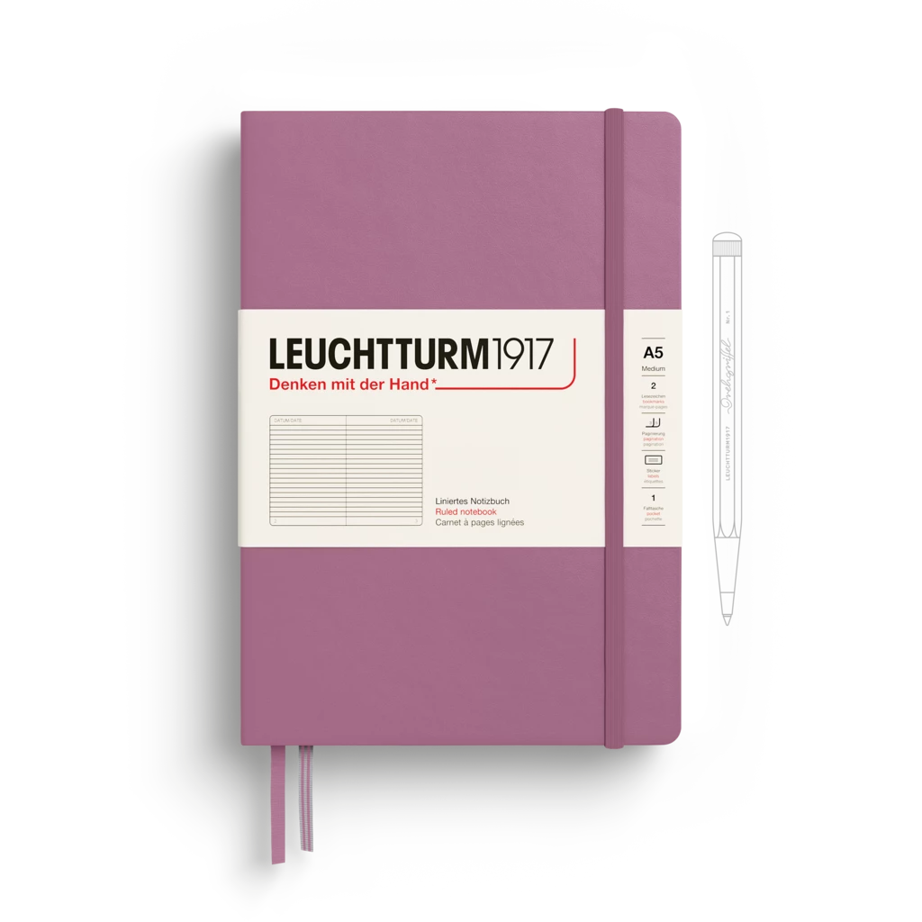 Notizbuch Medium (A5), Hardcover, 251 nummerierte Seiten, Dusty Rose, liniert