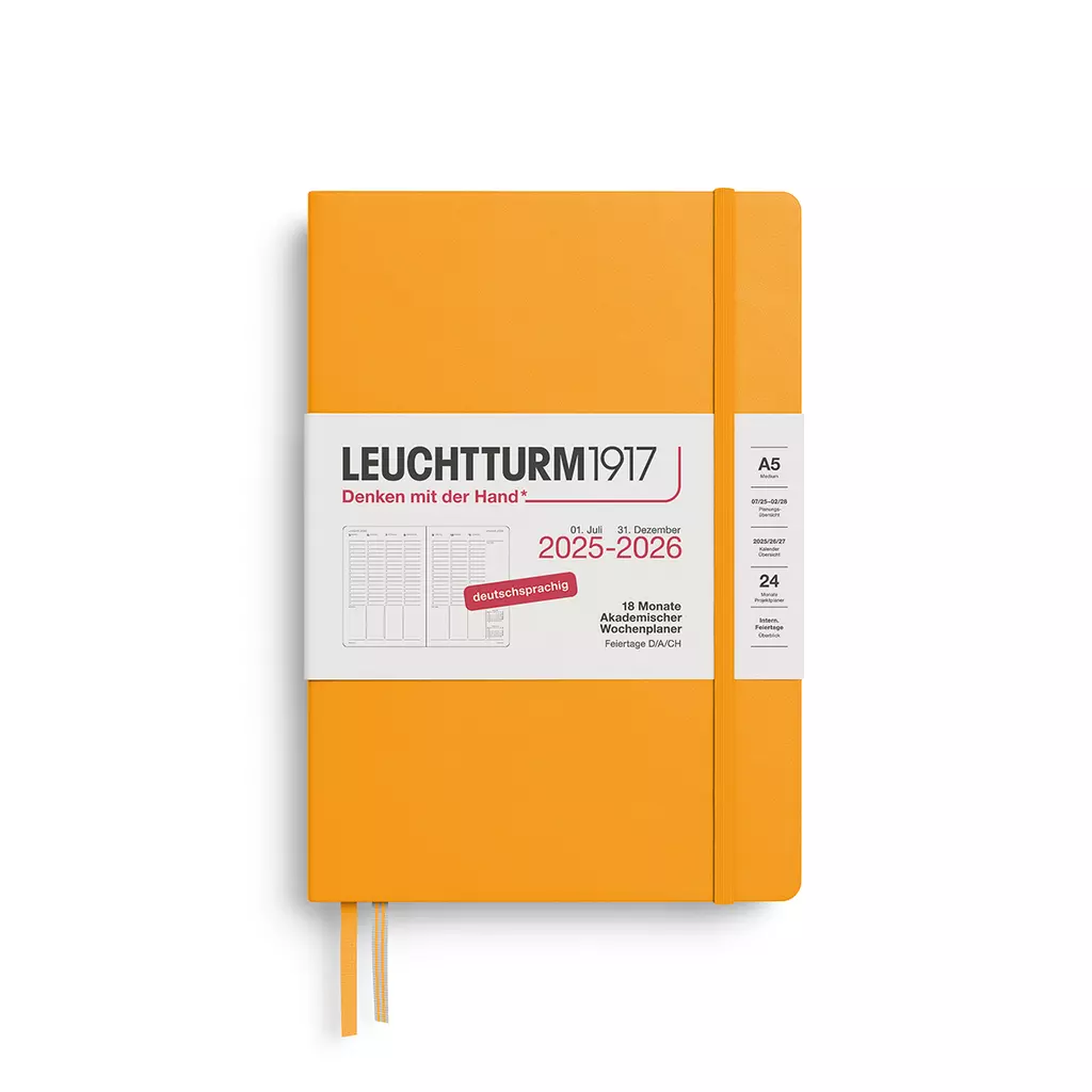 Akademischer Wochenplaner Medium (A5) 2026, 18 Monate, Rising Sun, Deutsch