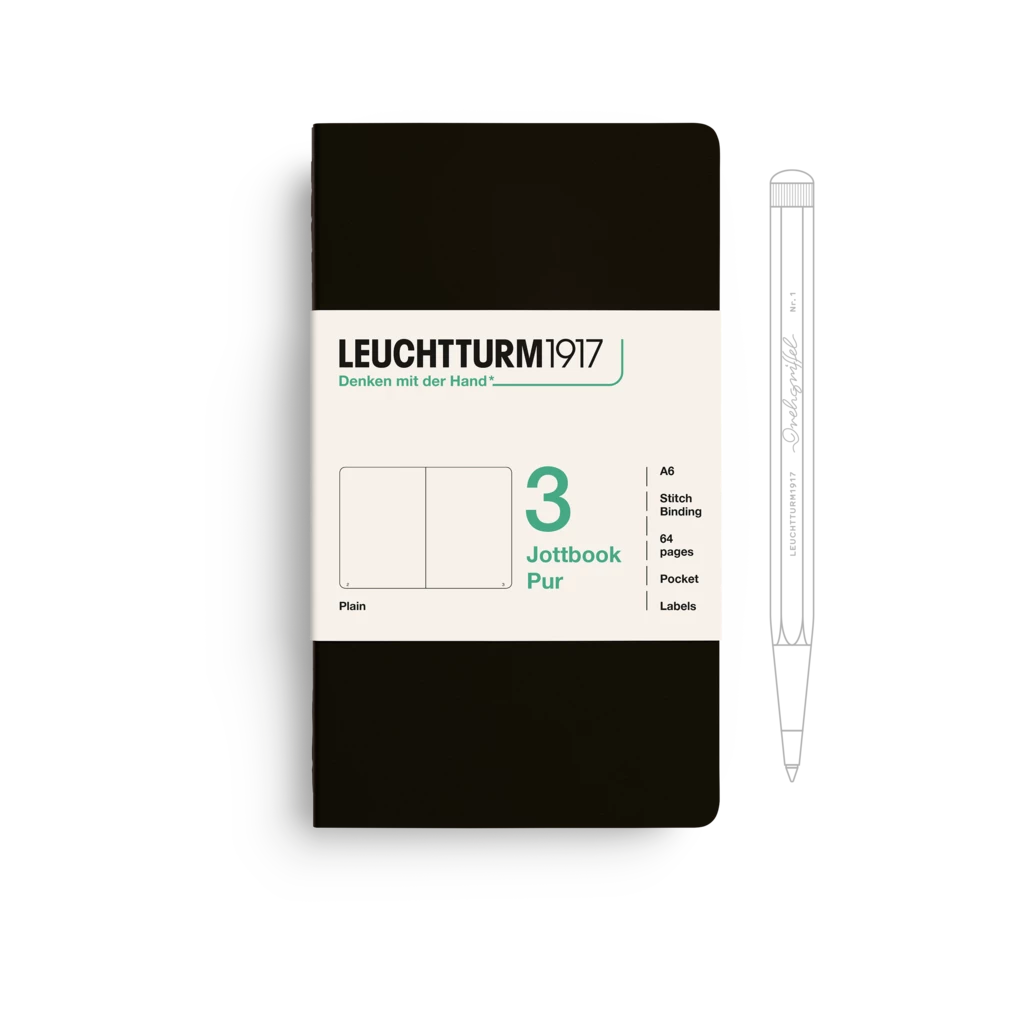 Jottbook pur (A6), 64 numbered pages, plain, Black, pack of 3 Jottbook pur (A6), 64 numbered pages, plain, Black, pack of 3