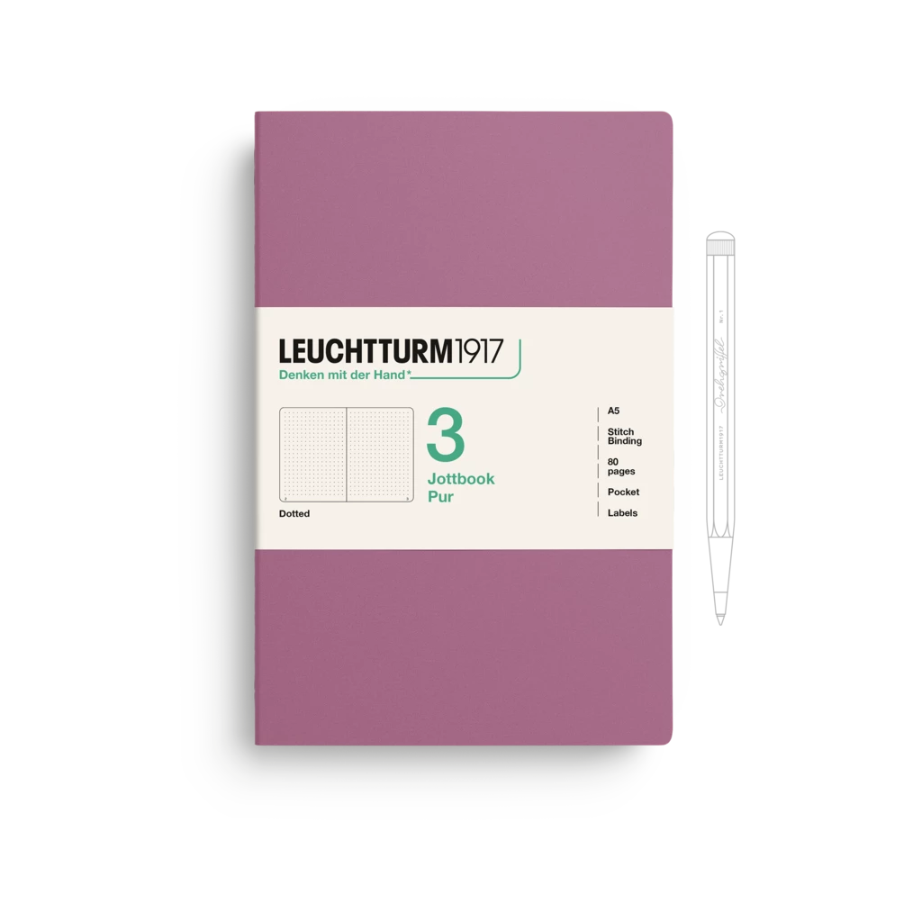 Jottbook pur (A5), 80 numbered pages, dotted, Dusty Rose, pack of 3