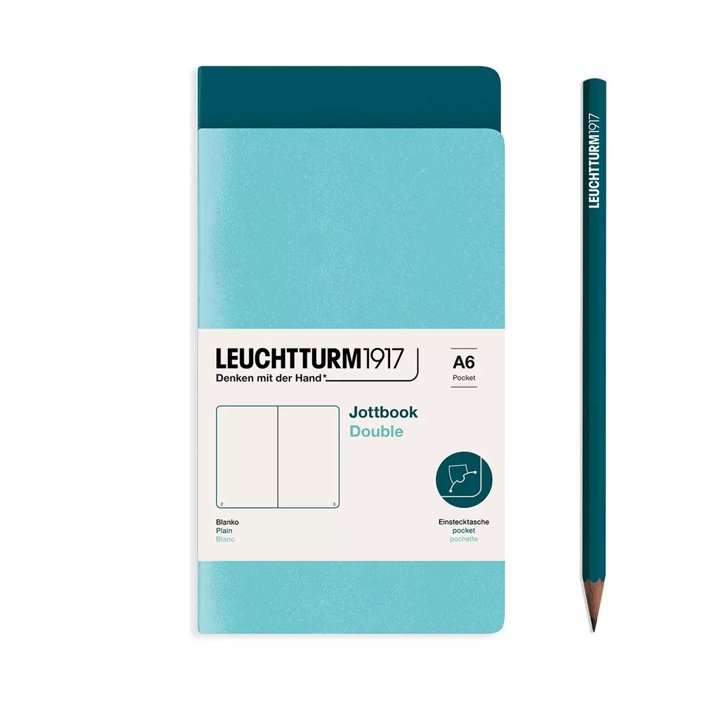 Jottbook (A6), 59 nummerierte Seiten, Blanko, Aquamarine und Pacific Green, im Doppelpack
