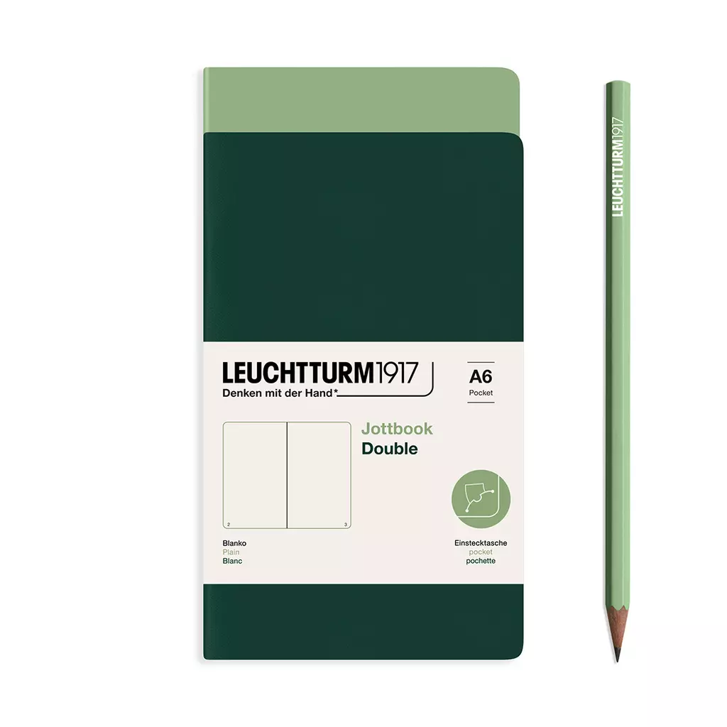 Jottbook (A6), 59 nummerierte Seiten, Blanko, Salbei und Forest Green, im Doppelpack