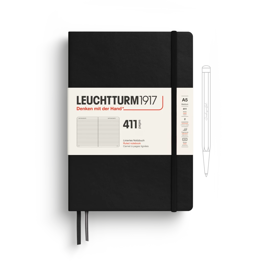 Notebook Medium (A5), Hardcover, 411 numbered pages, Black, Ruled Notebook Medium (A5), Hardcover, 411 numbered pages, Black, Ruled