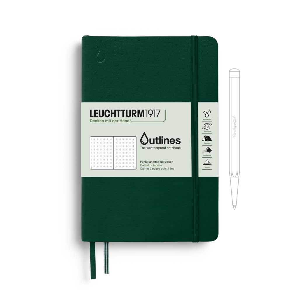 Notebook Paperback (B6+), Outlines, Flexcover, 89 num. pages, Walden Green, dotted Notebook Paperback (B6+), Outlines, Flexcover, 89 num. pages, Walden Green, dotted
