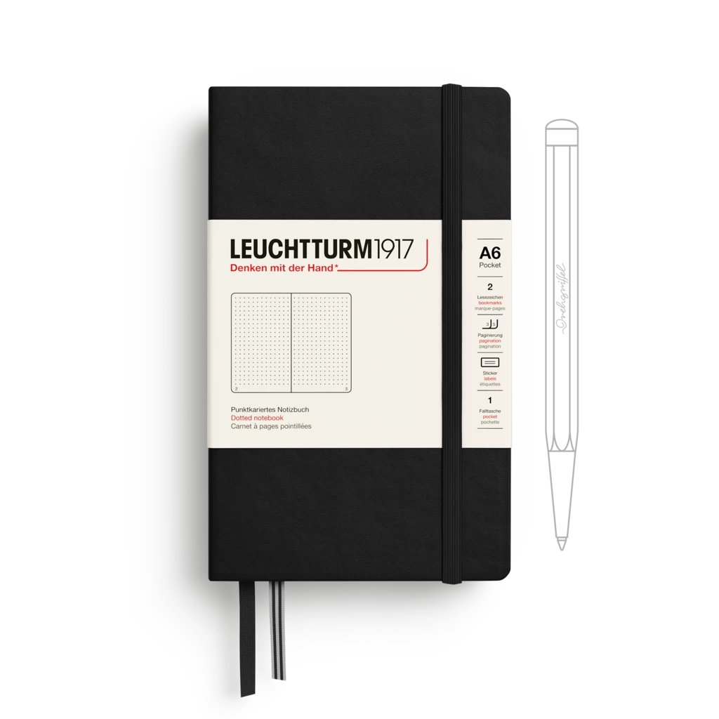 Notebook Pocket (A6), Hardcover, 187 numbered pages, Black, dotted Notebook Pocket (A6), Hardcover, 187 numbered pages, Black, dotted