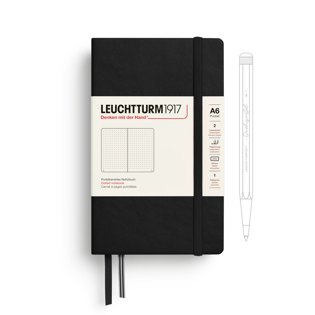 Notebook Pocket (A6), Hardcover, 187 numbered pages, Black, dotted Notebook Pocket (A6), Hardcover, 187 numbered pages, Black, dotted