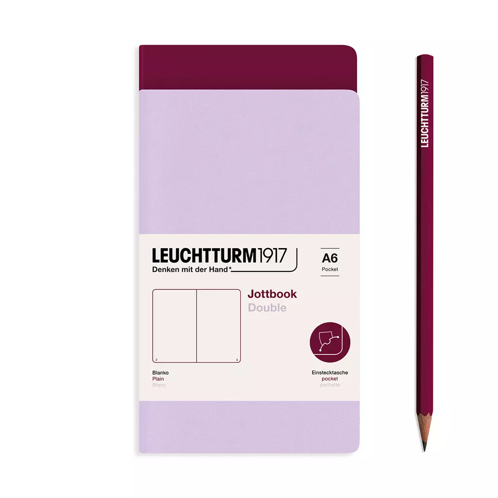 Jottbook (A6), 59 nummerierte Seiten, Blanko, Lilac und Port Red, im Doppelpack