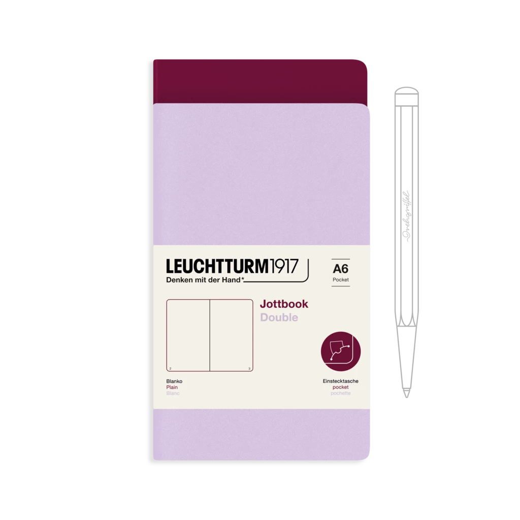 Jottbook (A6), 59 numbered pages, plain, Lilac and Port Red, Pack of 2 Jottbook (A6), 59 numbered pages, plain, Lilac and Port Red, Pack of 2
