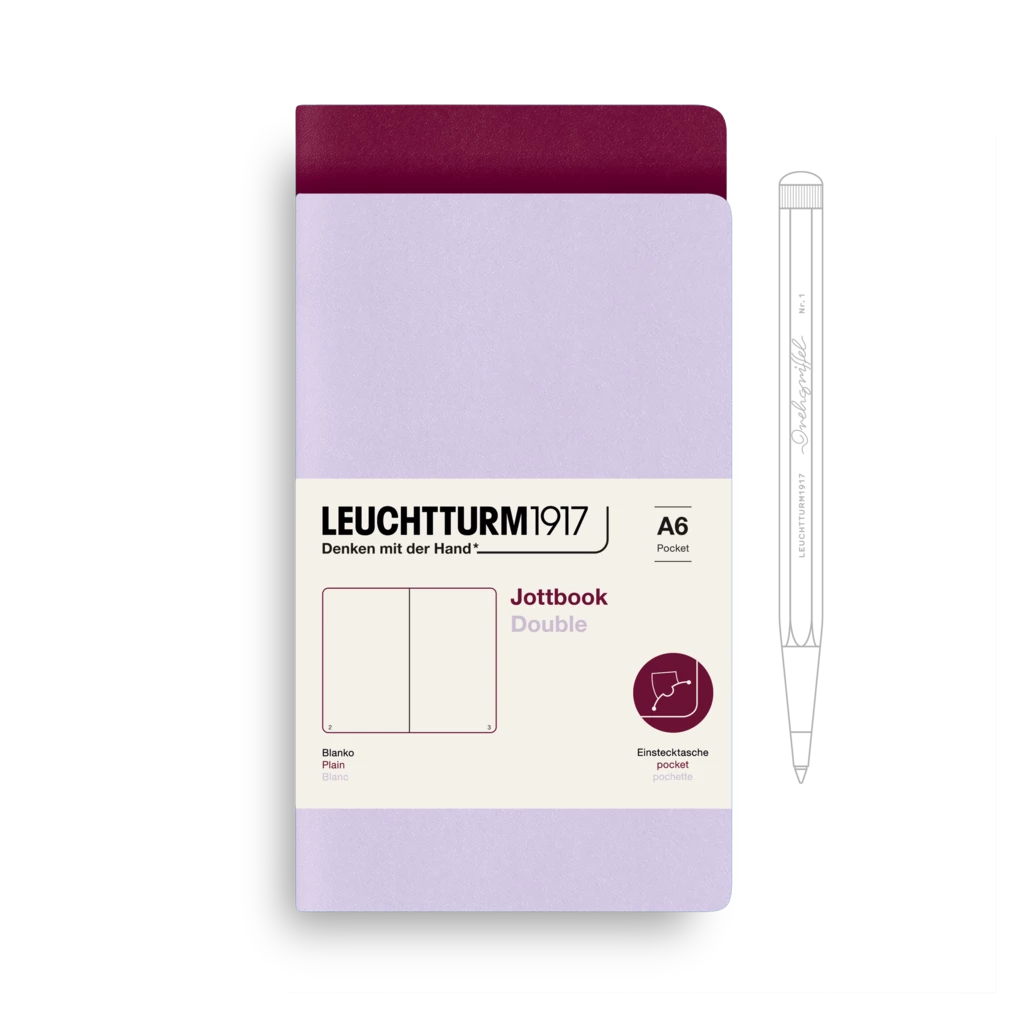 Jottbook (A6), 59 nummerierte Seiten, Blanko, Lilac und Port Red, im Doppelpack Jottbook (A6), 59 nummerierte Seiten, Blanko, Lilac und Port Red, im Doppelpack