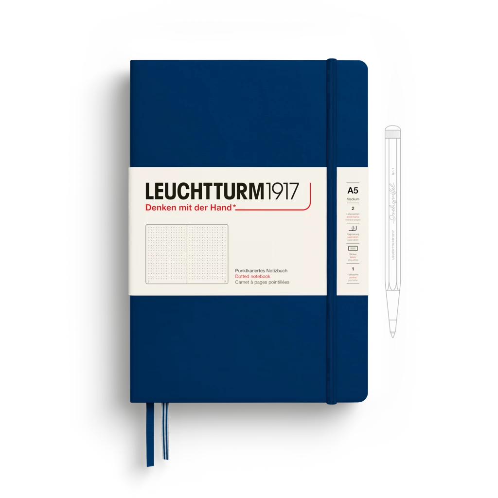 Notebook Medium (A5), Hardcover, 251 numbered pages, Navy, dotted Notebook Medium (A5), Hardcover, 251 numbered pages, Navy, dotted