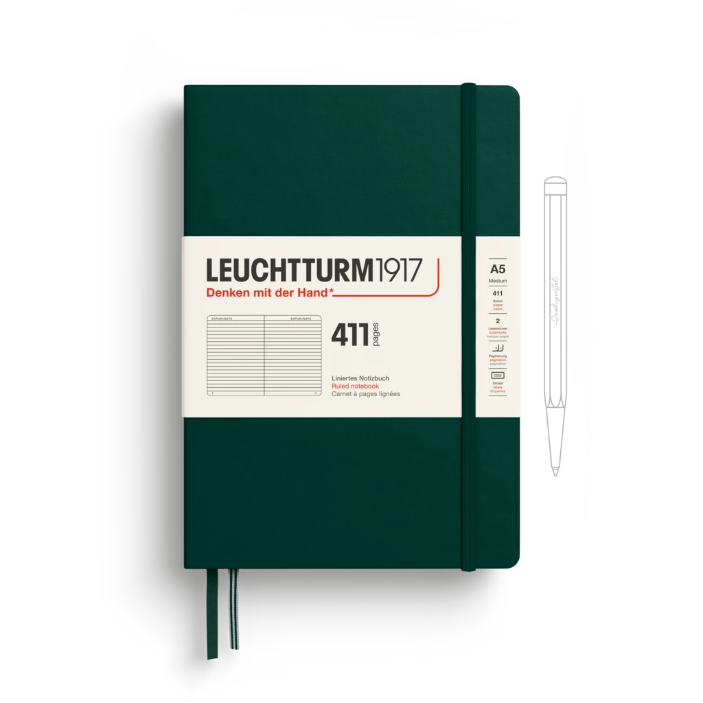 Notebook Medium (A5), Hardcover, 411 numbered pages, Forest Green, Ruled Notebook Medium (A5), Hardcover, 411 numbered pages, Forest Green, Ruled