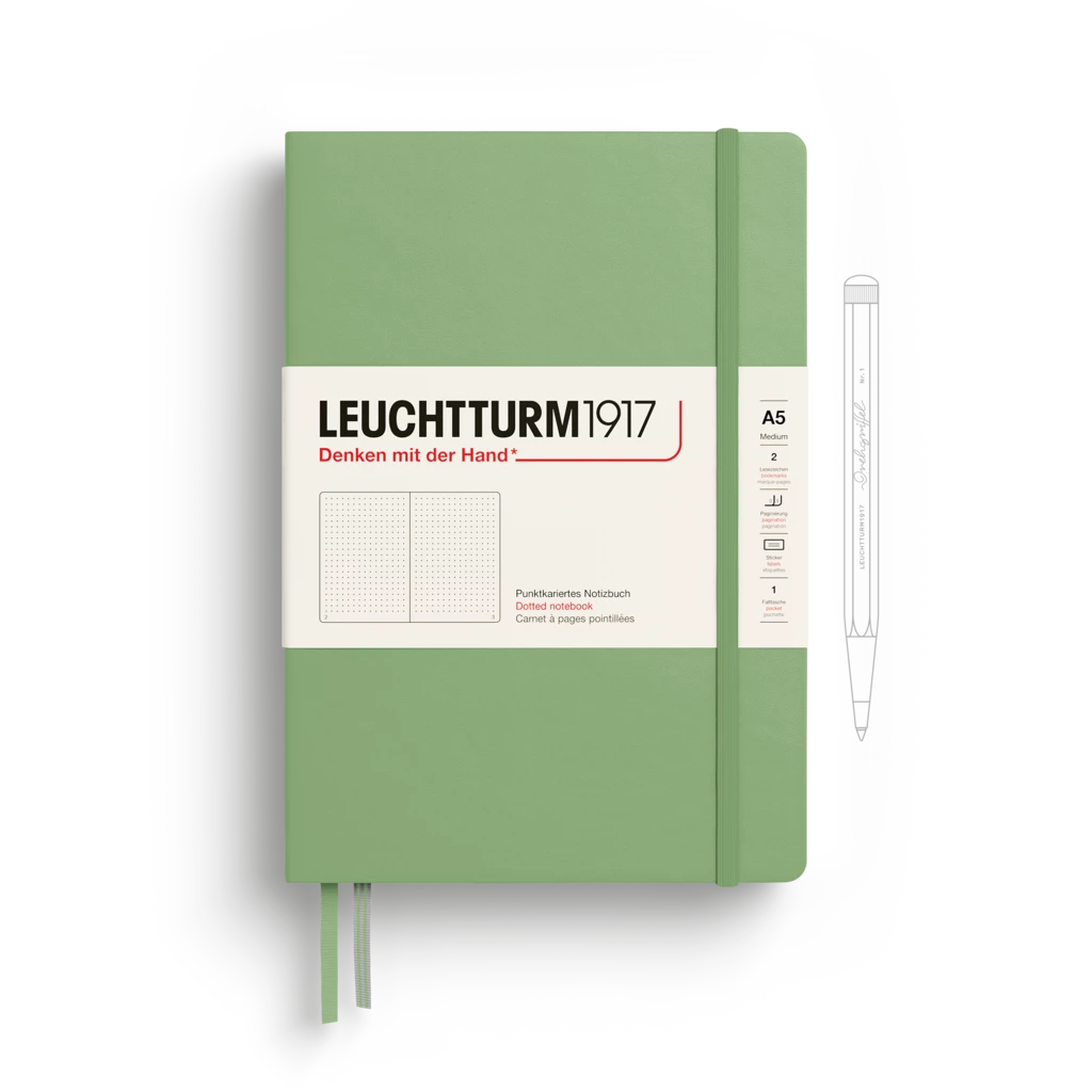 Notebook Medium (A5), Hardcover, 251 numbered pages, Sage, dotted Notebook Medium (A5), Hardcover, 251 numbered pages, Sage, dotted