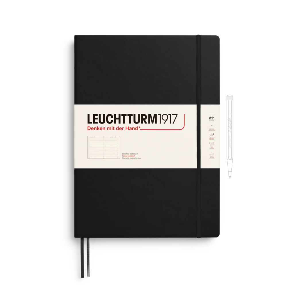 Notizbuch Master Slim (A4+), Hardcover, 123 nummerierte Seiten, Schwarz, Liniert