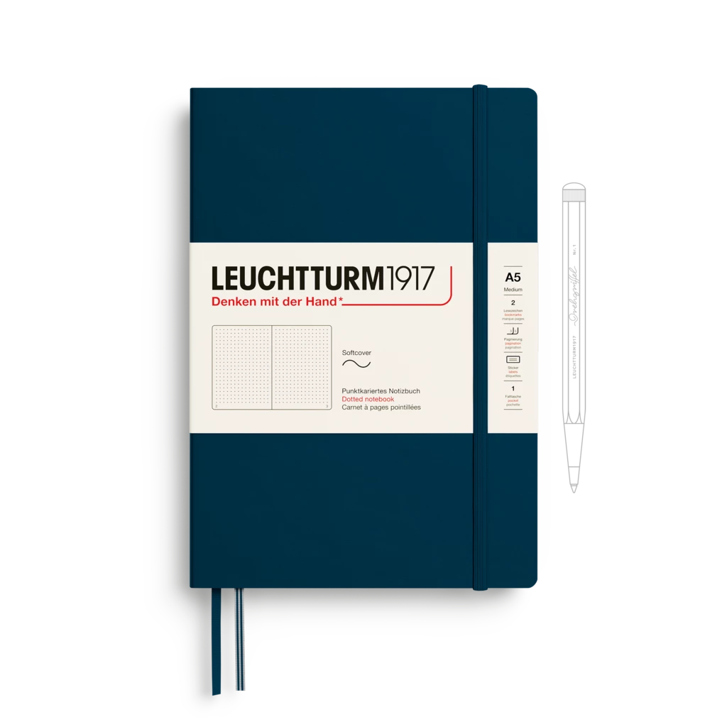 Notebook Medium (A5), Softcover, 123 numbered pages, Deep Sea, dotted