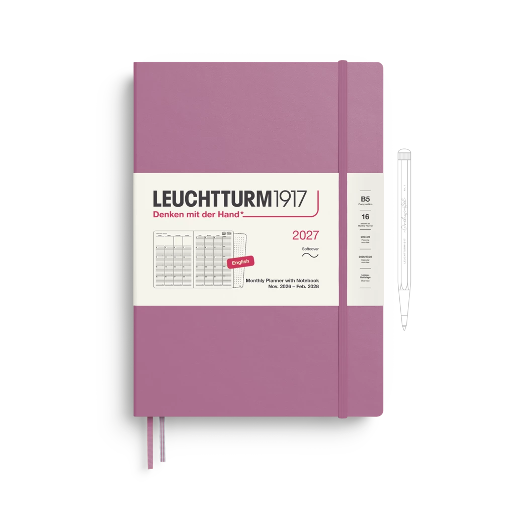 Monthly Planner & Notebook Composition (B5) 2027, 16 Months, Softcover, Dusty Rose, Englis