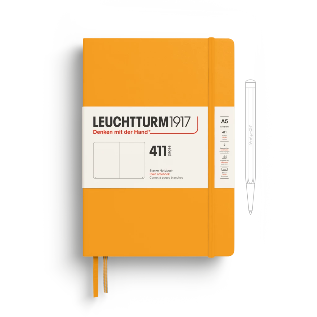 Notebook Medium (A5), Hardcover, 411 numbered pages, Rising Sun, Plain Notebook Medium (A5), Hardcover, 411 numbered pages, Rising Sun, Plain