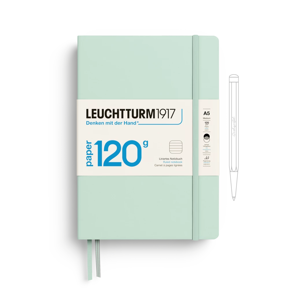 Notebook Medium (A5), EDITION 120, Hardcover, 203 numbered pages, Mint Green, ruled Notebook Medium (A5), EDITION 120, Hardcover, 203 numbered pages, Mint Green, ruled