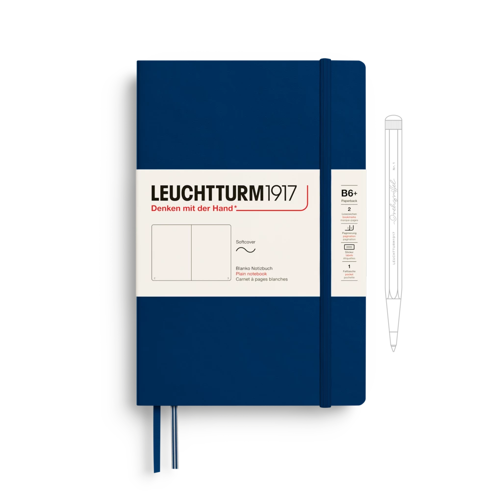 Notebook Paperback (B6+), Softcover, 123 numbered pages, Navy, plain Notebook Paperback (B6+), Softcover, 123 numbered pages, Navy, plain