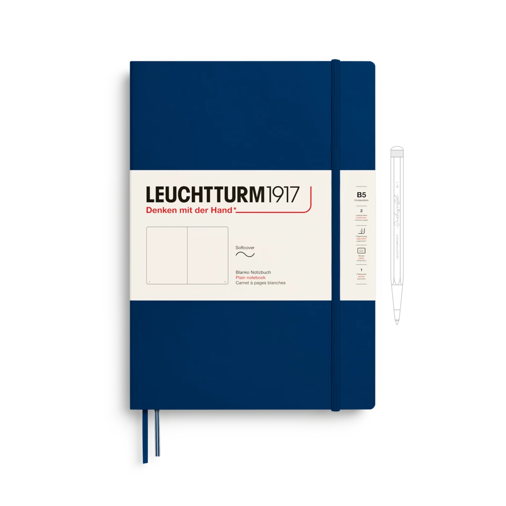 Notebook Composition (B5), Softcover, 123 numbered pages, Navy, plain