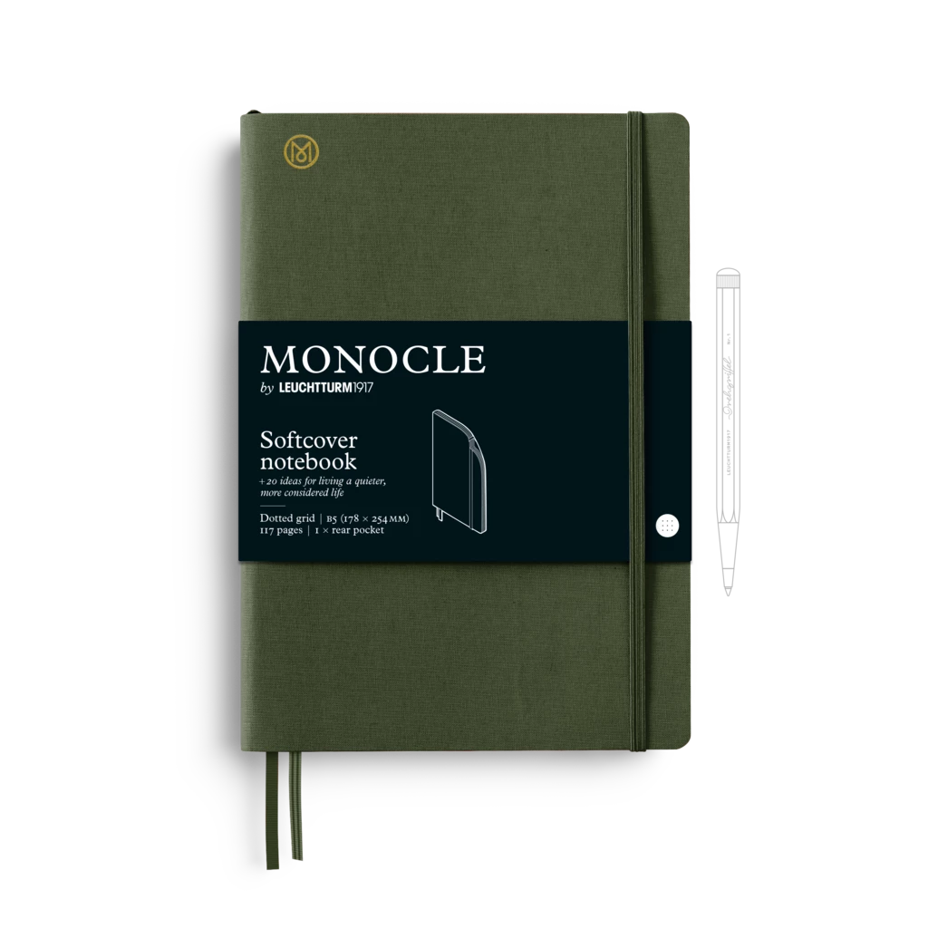Notizbuch B5 Monocle, Softcover, 128 nummerierte Seiten, Olive, dotted Notizbuch B5 Monocle, Softcover, 128 nummerierte Seiten, Olive, dotted