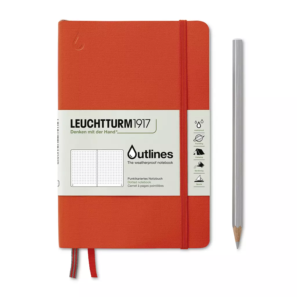 Notizbuch Paperback (B6+), Outlines, Flexcover, 89 num. Seiten, Signal Orange, Dotted