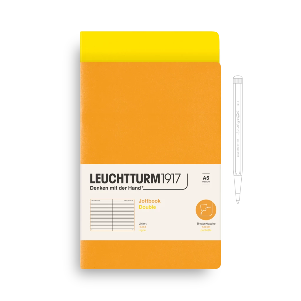 Jottbook (A5), 59 nummerierte Seiten, Liniert, Zitrone und Rising Sun, im Doppelpack