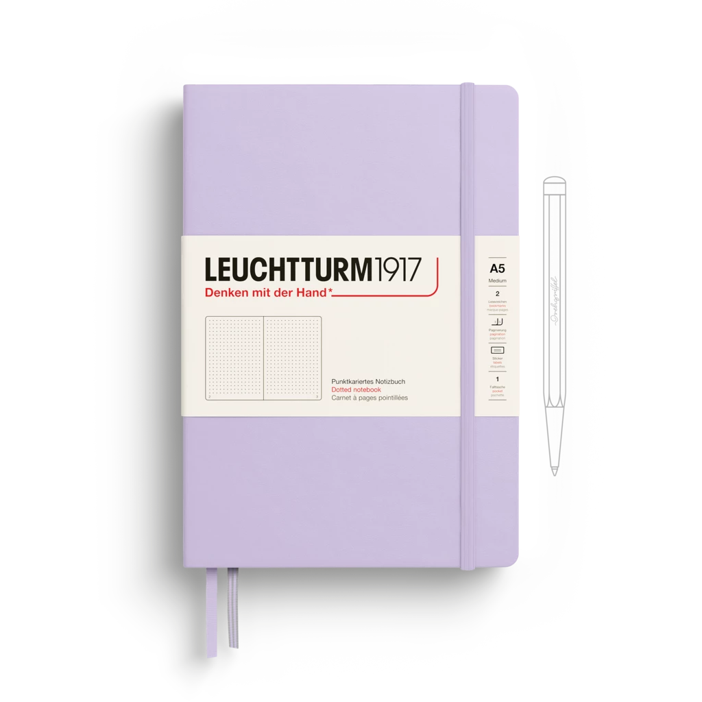 Notebook Medium (A5), Hardcover, 251 numbered pages, Lilac, dotted
