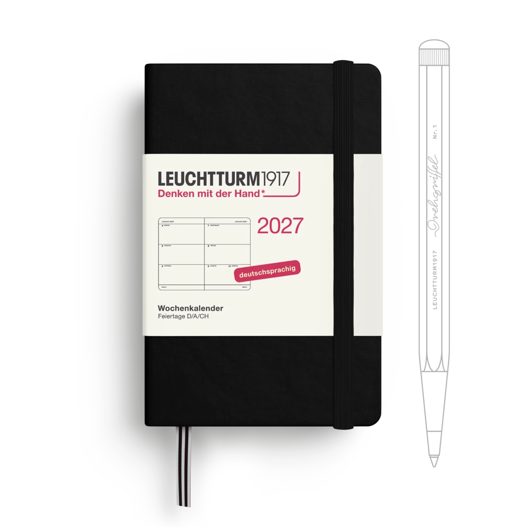Wochenkalender Mini (A7) 2027, Schwarz, Deutsch