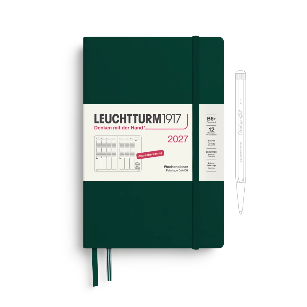 Wochenplaner Paperback (B6+) 2027, Forest Green, Deutsch