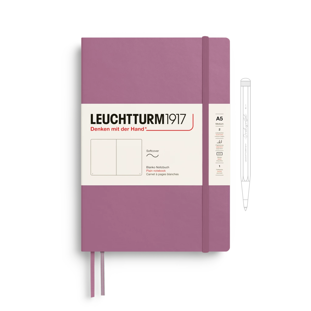 Notebook Medium (A5), Softcover, 123 numbered pages, Dusty Rose, plain