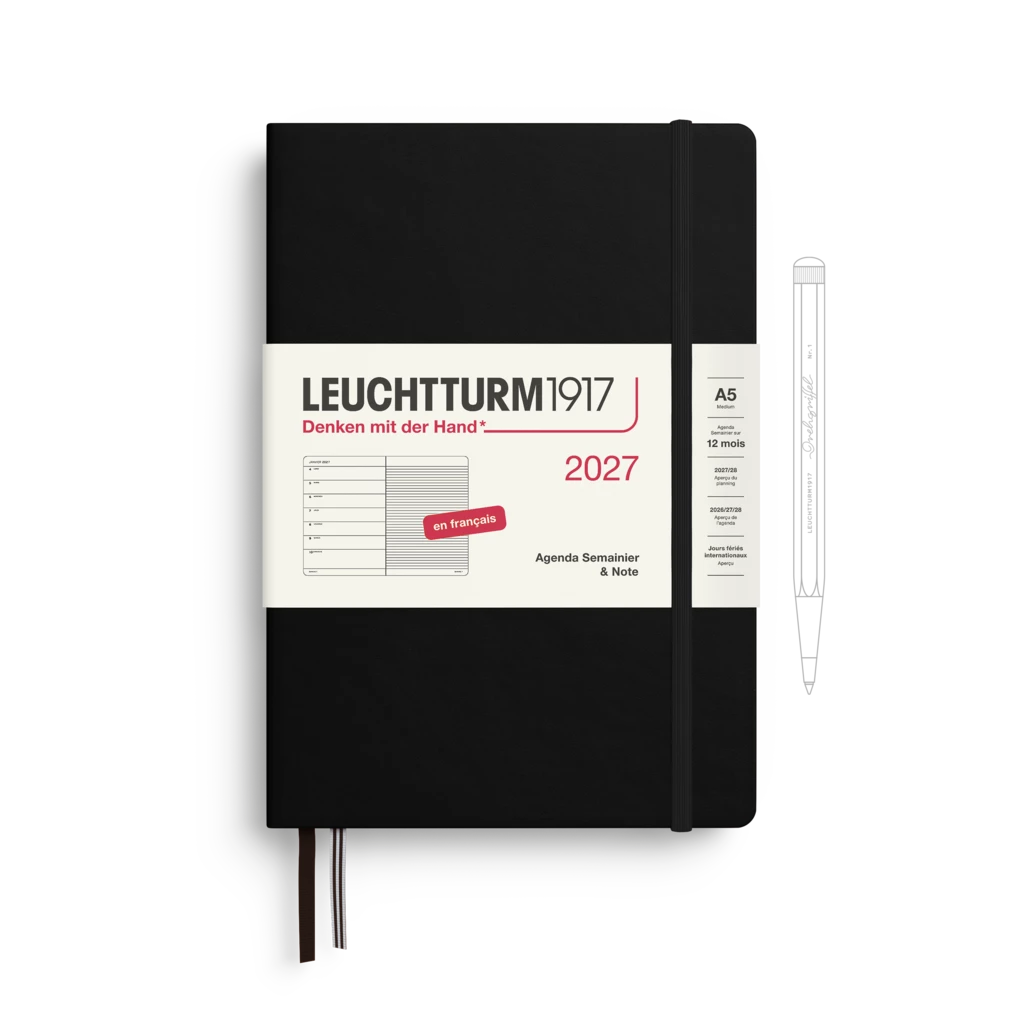 Weekly Planner & Notebook Medium (A5) 2027, Black, French Weekly Planner & Notebook Medium (A5) 2027, Black, French
