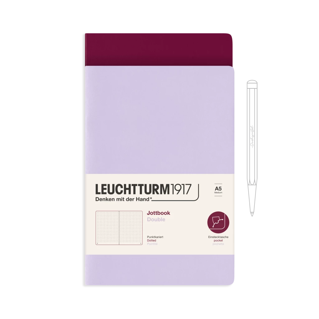 Jottbook (A5), 59 numbered pages, dotted, Lilac and Port Red, Pack of 2 Jottbook (A5), 59 numbered pages, dotted, Lilac and Port Red, Pack of 2