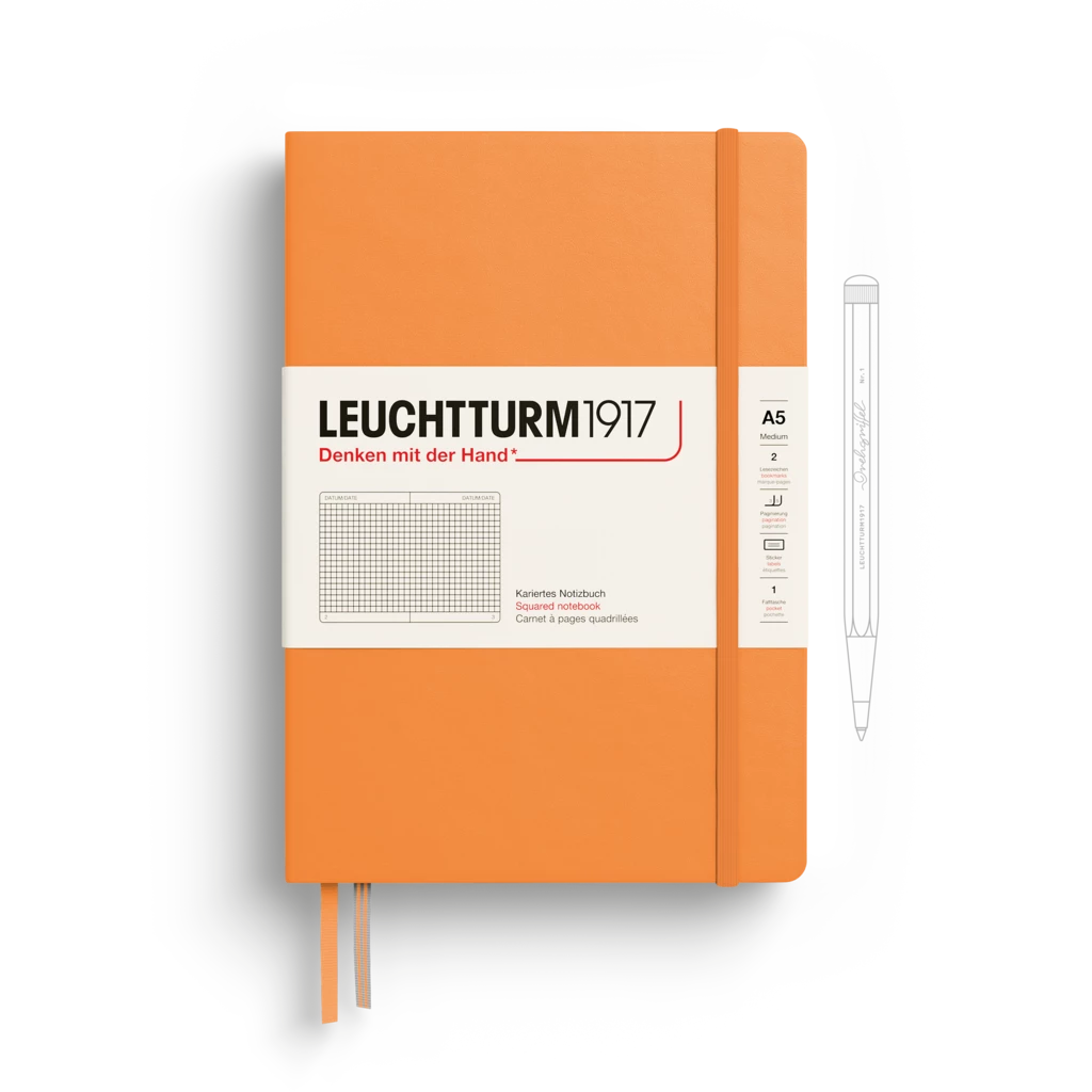 Notizbuch Medium (A5), Hardcover, 251 nummerierte Seiten, Apricot, kariert