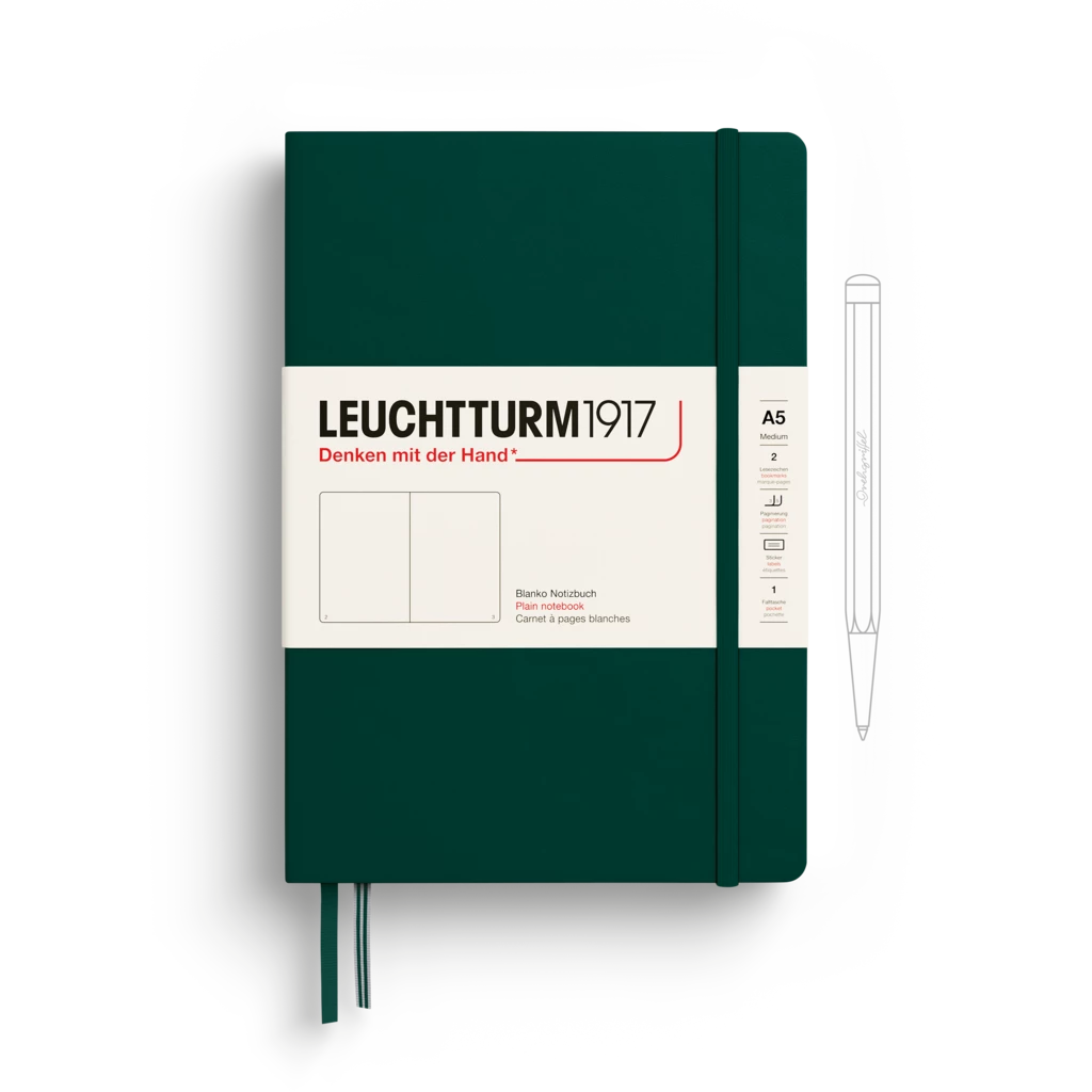 Notebook Medium (A5), Hardcover, 251 numbered pages, Forest Green, plain Notebook Medium (A5), Hardcover, 251 numbered pages, Forest Green, plain
