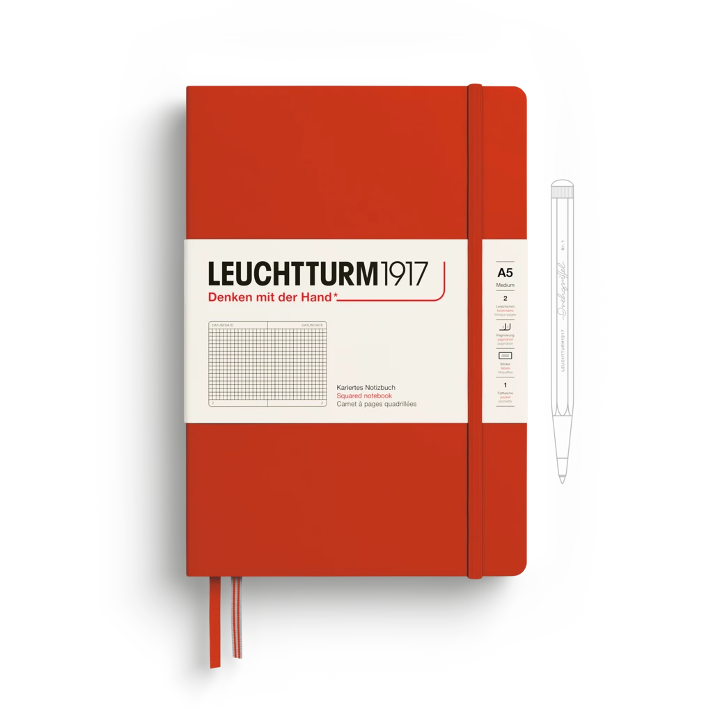 Notizbuch Medium (A5), Hardcover, 251 nummerierte Seiten, Fox Red, kariert Notizbuch Medium (A5), Hardcover, 251 nummerierte Seiten, Fox Red, kariert